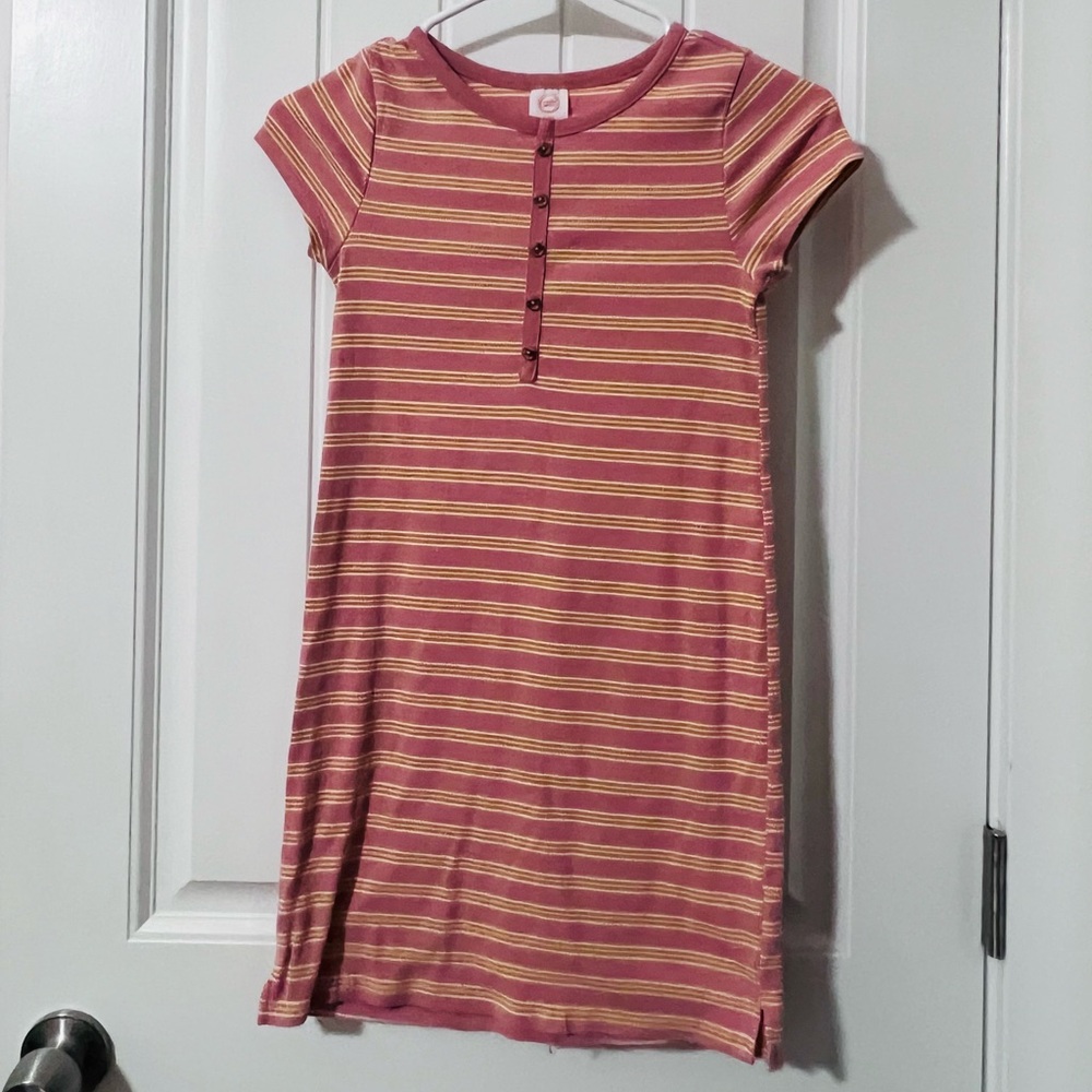 Girls Striped Pink and Yellow Cap Sleeve Dress